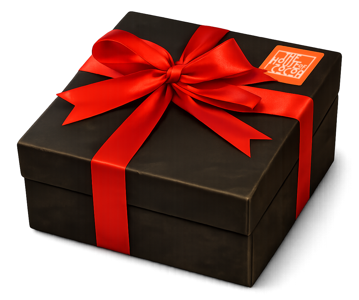 The House of Cocoa gift box with red ribbon