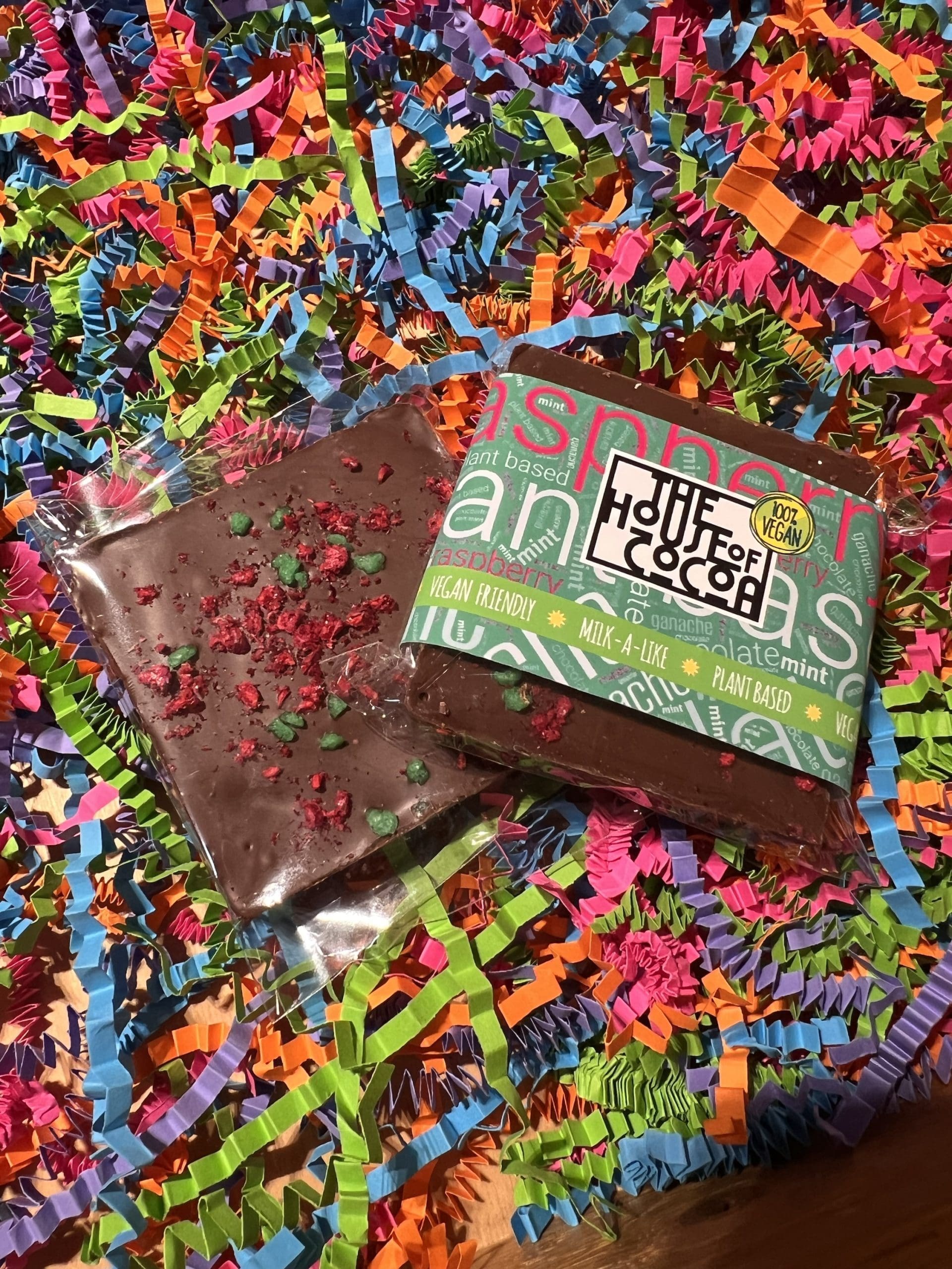 Belgian Plant Based Chocolate Bar with Mint and Raspberry Ganache