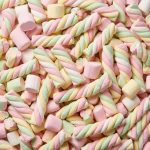 Colourful twisted marshmallow sweets