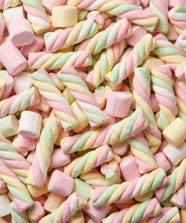 Colourful twisted marshmallow sweets